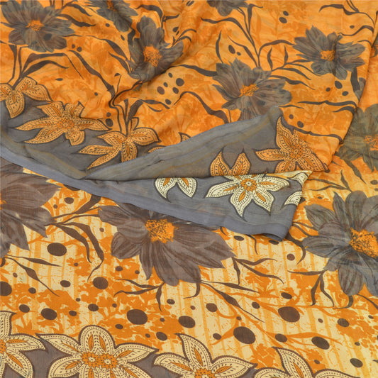 Sanskriti Vintage Brown Sarees Georgette Floral Printed Sari Floral Craft Sustainable Fabric