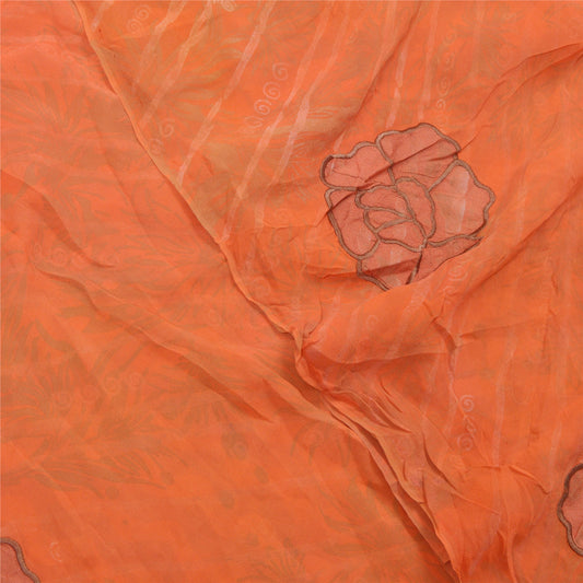 Sanskriti Vintage Orange Sarees Pure Georgette Silk Print Embroidery Sari Sustainable Fabric