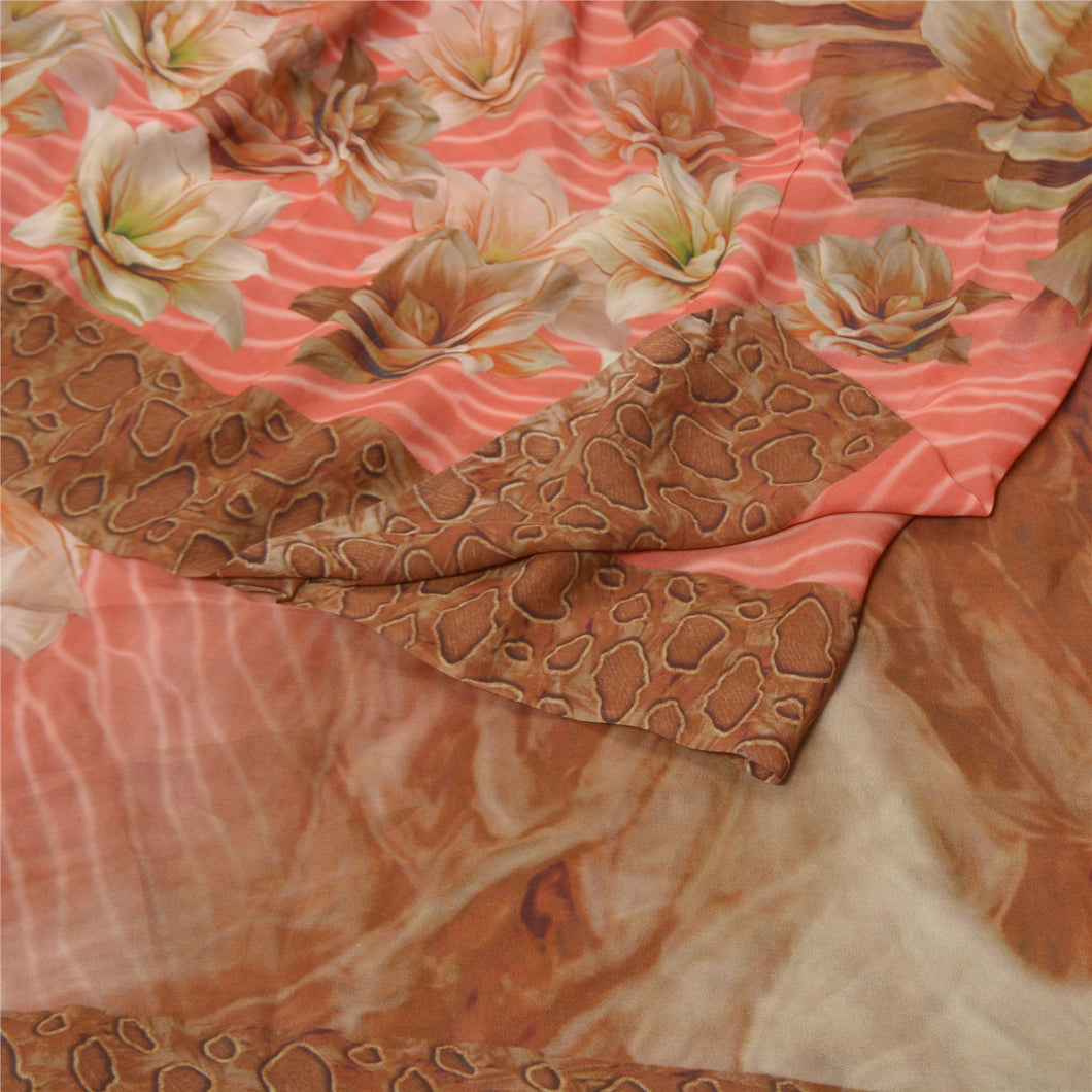 Sanskriti Vintage Red Sarees Blend Georgette Digital Print Sari 5YD Craft Fabric
