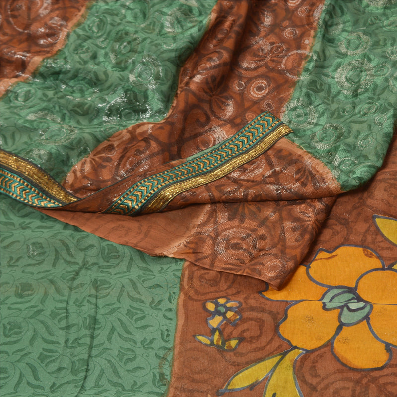 Сари Sanskriti Vintage Green Sarees Pure Georgette Silk Print Brasso Sari 5YD Sustainable Fabric