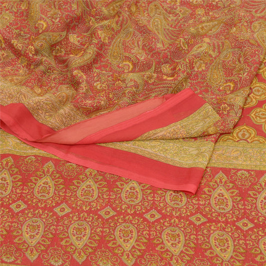 Sanskriti Vintage Sarees Red Indian Georgette Printed Sari Soft 5yd Craft Sustainable Fabric