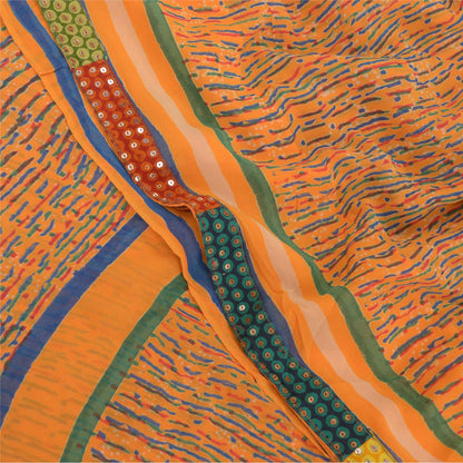 Sanskriti Vintage Sarees Orange Pure Georgette Silk Printed Sari Craft Sustainable Fabric