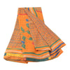 Sanskriti Vintage Sarees Orange Pure Georgette Silk Printed Sari Craft Sustainable Fabric