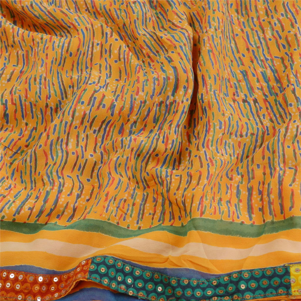 Sanskriti Vintage Sarees Orange Pure Georgette Silk Printed Sari Craft Sustainable Fabric