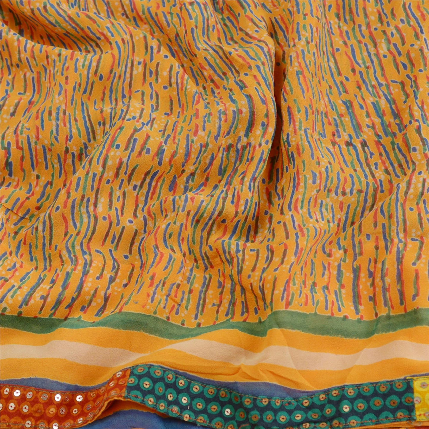 Sanskriti Vintage Sarees Orange Pure Georgette Silk Printed Sari Craft Sustainable Fabric