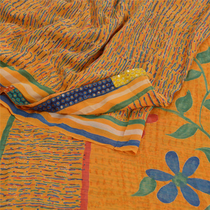 Sanskriti Vintage Sarees Orange Pure Georgette Silk Printed Sari Craft Sustainable Fabric