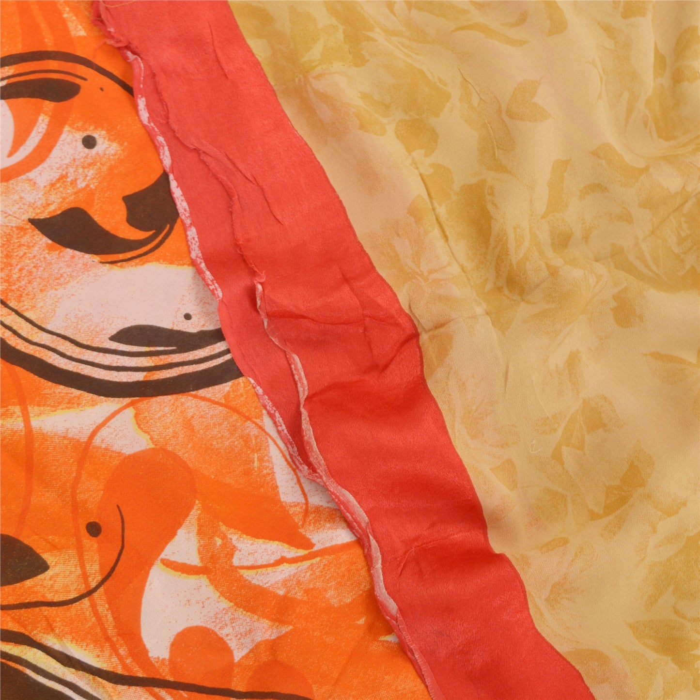 Sanskriti Vintage Sarees Brown Blend Georgette Sari Printed Soft Craft Sustainable Fabric