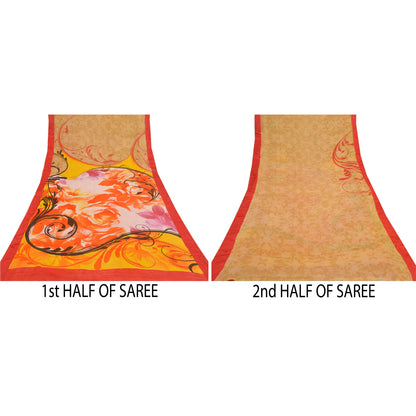 Sanskriti Vintage Sarees Brown Blend Georgette Sari Printed Soft Craft Sustainable Fabric