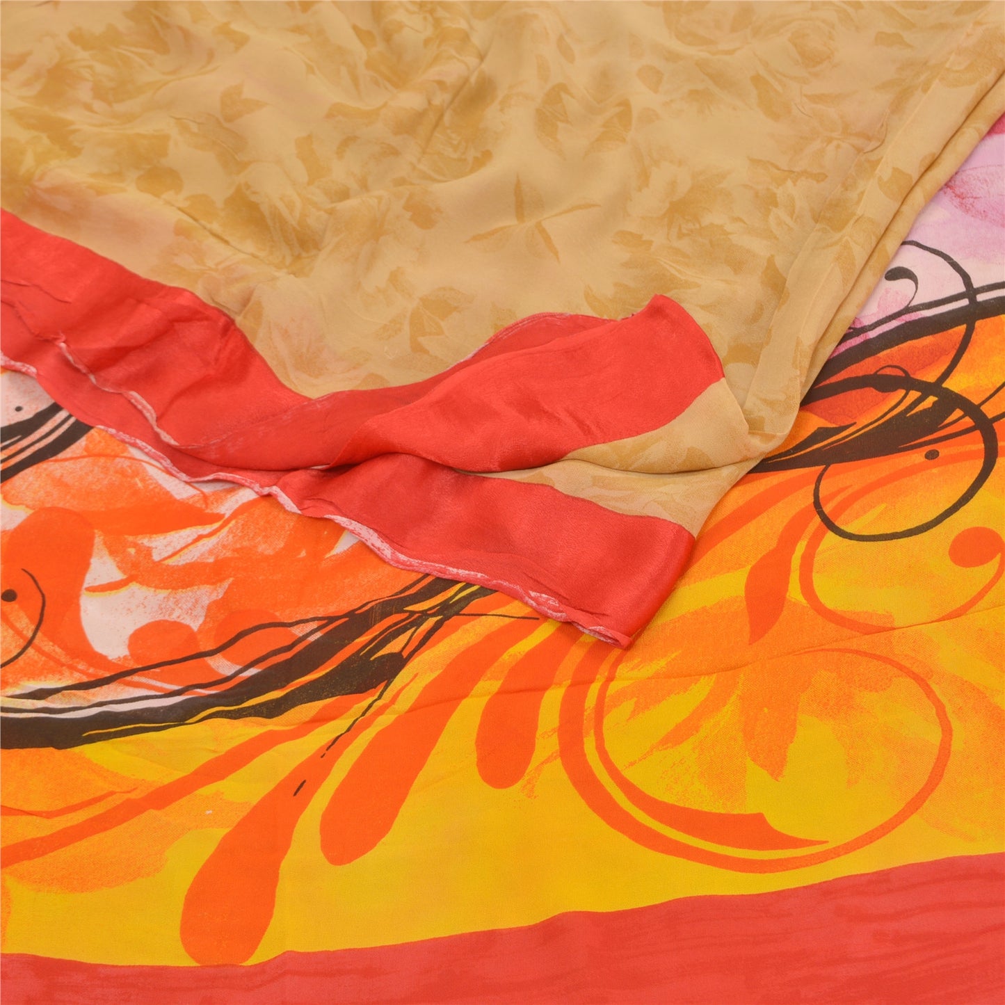 Sanskriti Vintage Sarees Brown Blend Georgette Sari Printed Soft Craft Sustainable Fabric