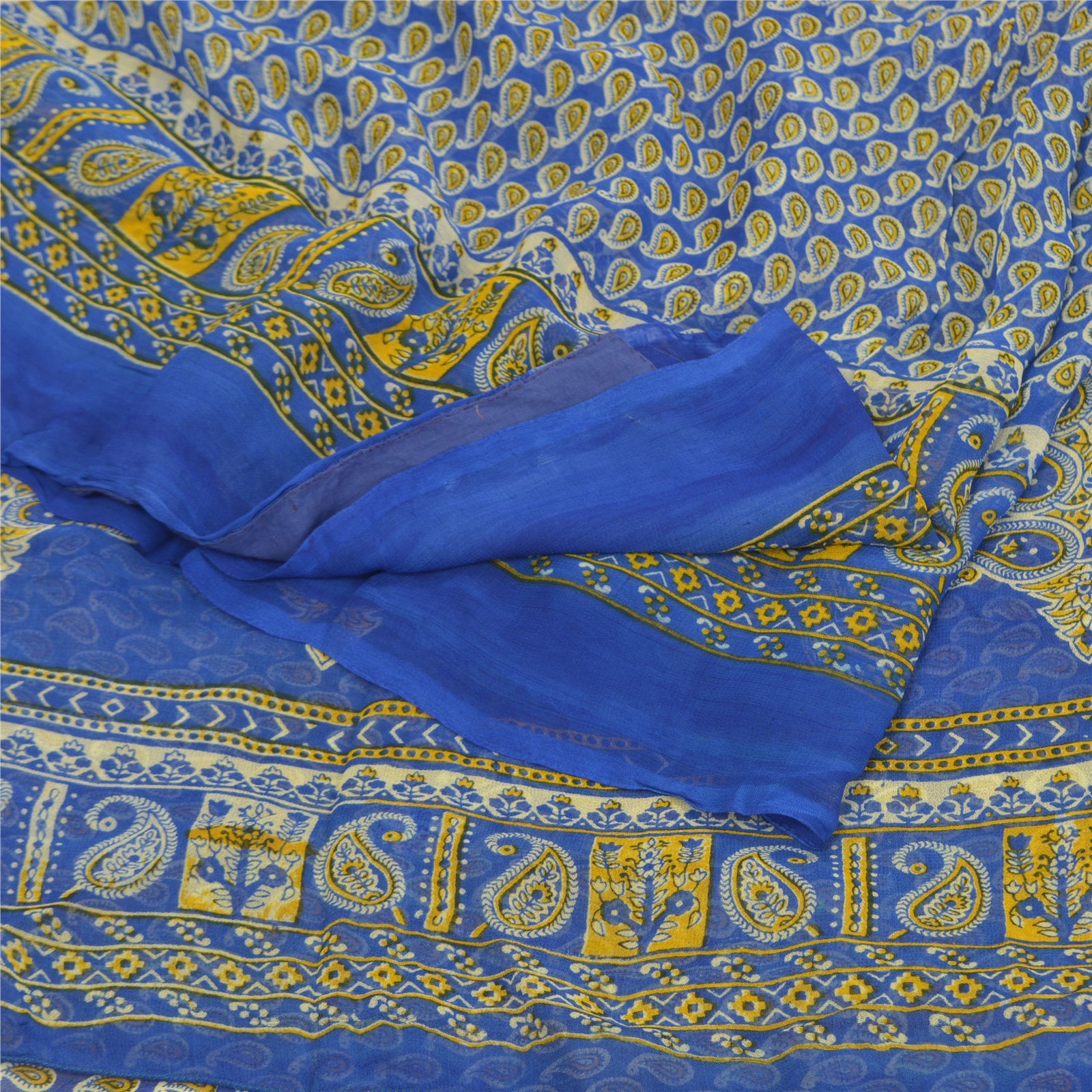 Sanskriti Vintage Sarees Blue Blend Georgette Printed Sari Soft 5YD Craft Sustainable Fabric