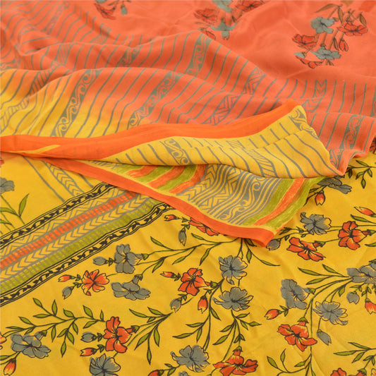 Sanskriti Vintage Sarees 100% Pure Crepe Sillk Printed Sari 5yd Craft Sustainable Fabric