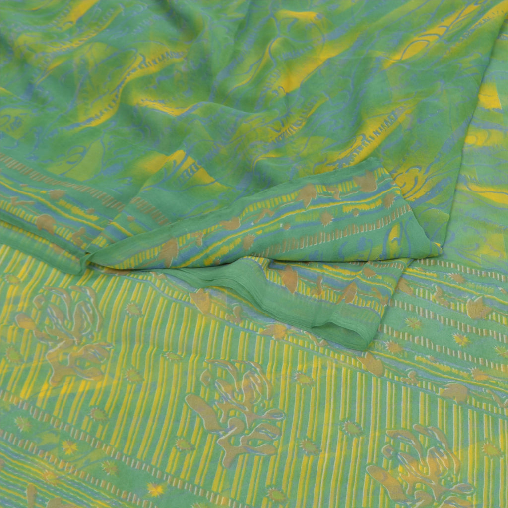 Sanskriti Vintage Green Sarees Georgette Printed Sari Soft Floral Craft Sustainable Fabric