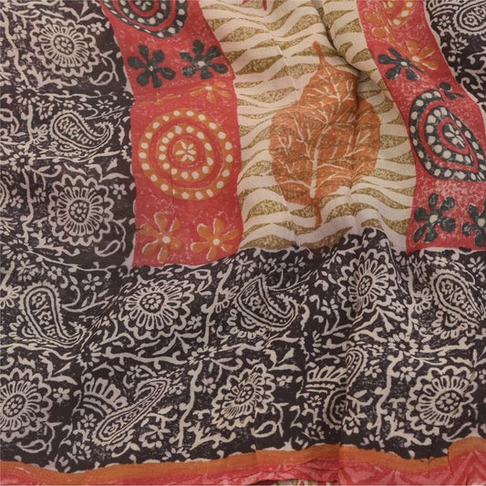 Sanskriti Vintage Black Sarees Blend Georgette Prined Sari Soft 5yd Craft Sustainable Fabric