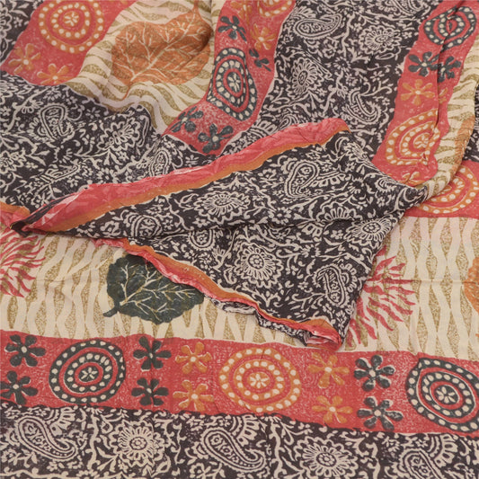 Sanskriti Vintage Black Sarees Blend Georgette Prined Sari Soft 5yd Craft Sustainable Fabric