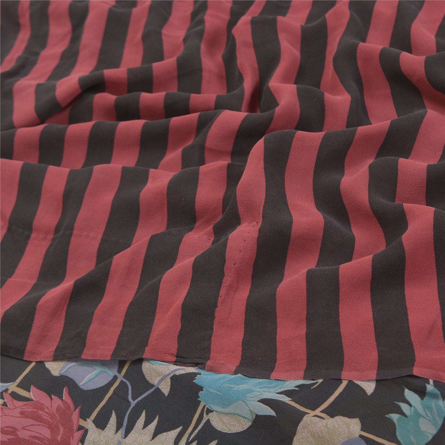 Sanskriti Vintage Sorte Sarier Ren Georgette Silke Trykt Sari 5YD Håndværk Bæredygtigt Stoff