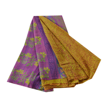 Санскритские винтажные зеленые сари 100% чистый шелк жоржет с принтом сари ремесло устойчивая ткань