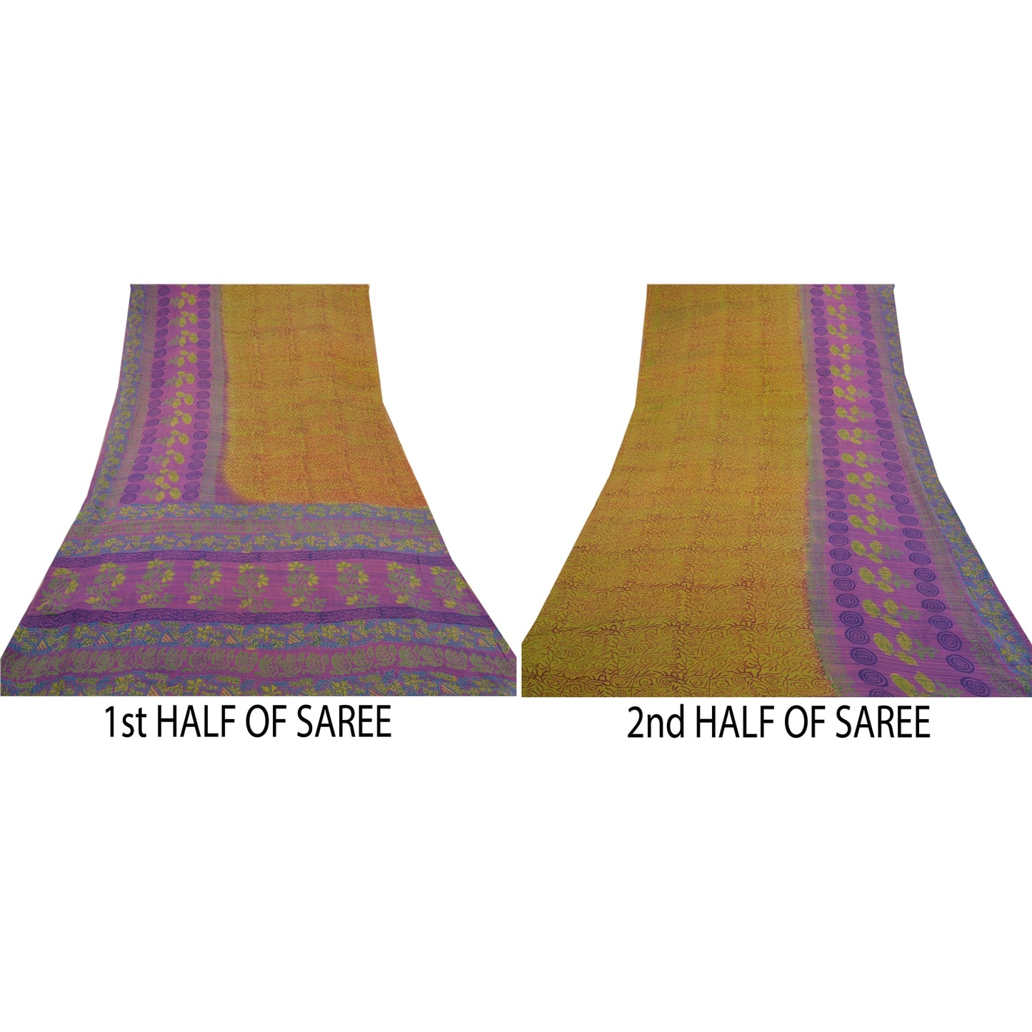 Санскритские винтажные зеленые сари 100% чистый шелк жоржет с принтом сари ремесло устойчивая ткань