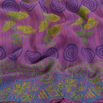 Санскритские винтажные зеленые сари 100% чистый шелк жоржет с принтом сари ремесло устойчивая ткань