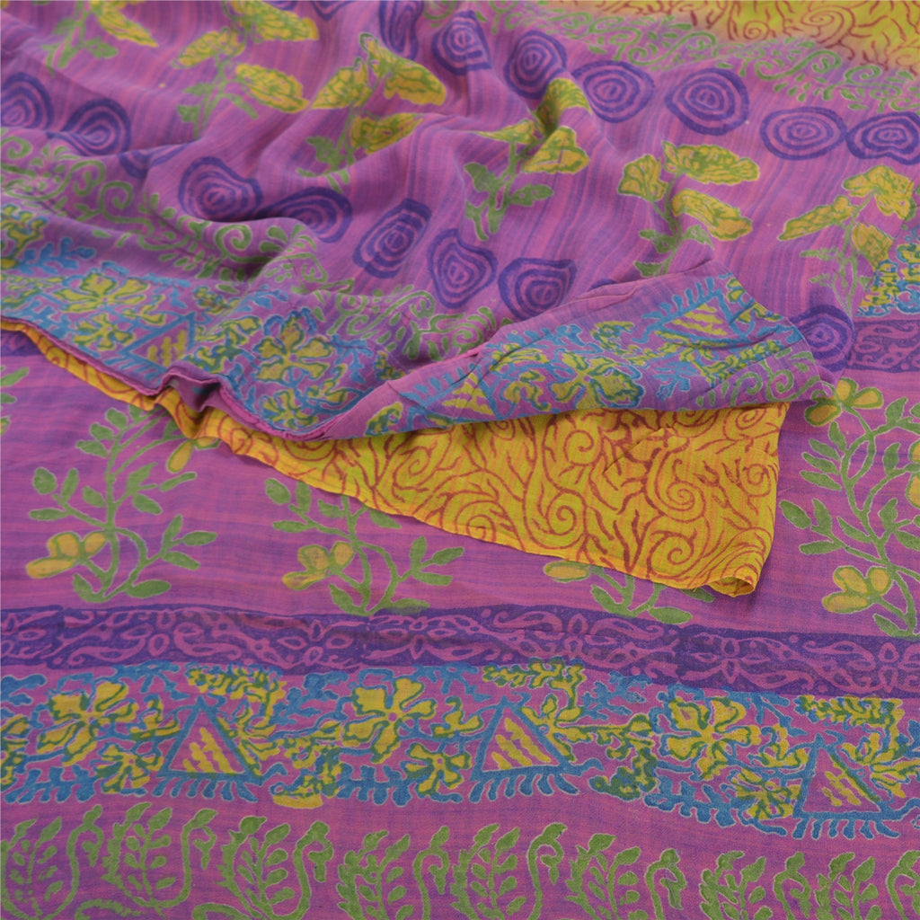 Санскритские винтажные зеленые сари 100% чистый шелк жоржет с принтом сари ремесло устойчивая ткань