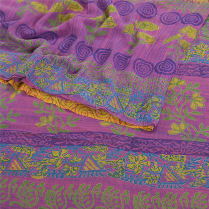 Санскритские винтажные зеленые сари 100% чистый шелк жоржет с принтом сари ремесло устойчивая ткань