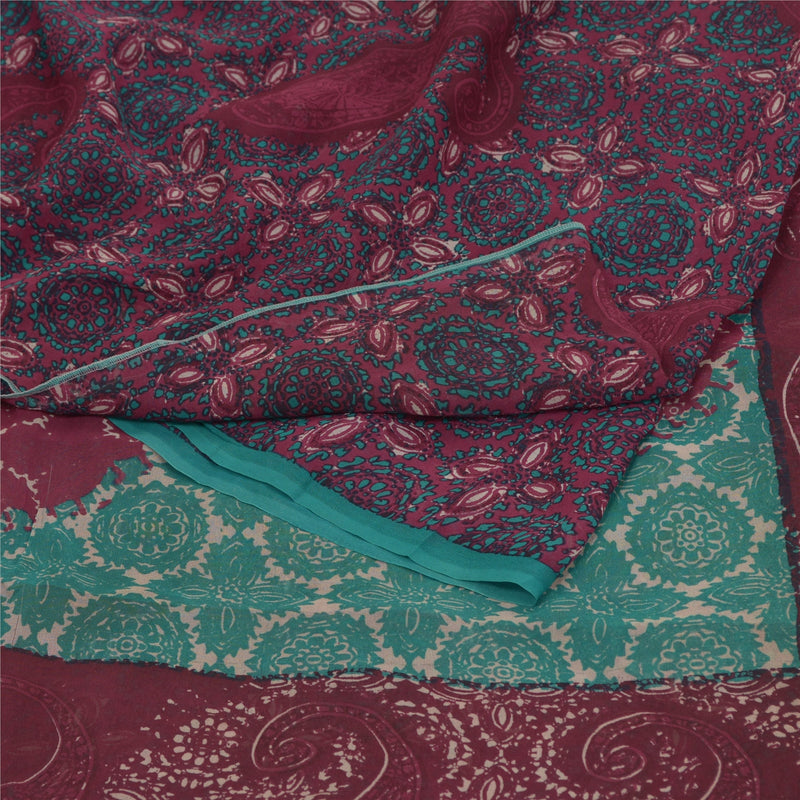Sanskriti Vintage Lilla Sarees Ren Georgette Silke Trykt Sari Håndværk Bæredygtigt Stoff