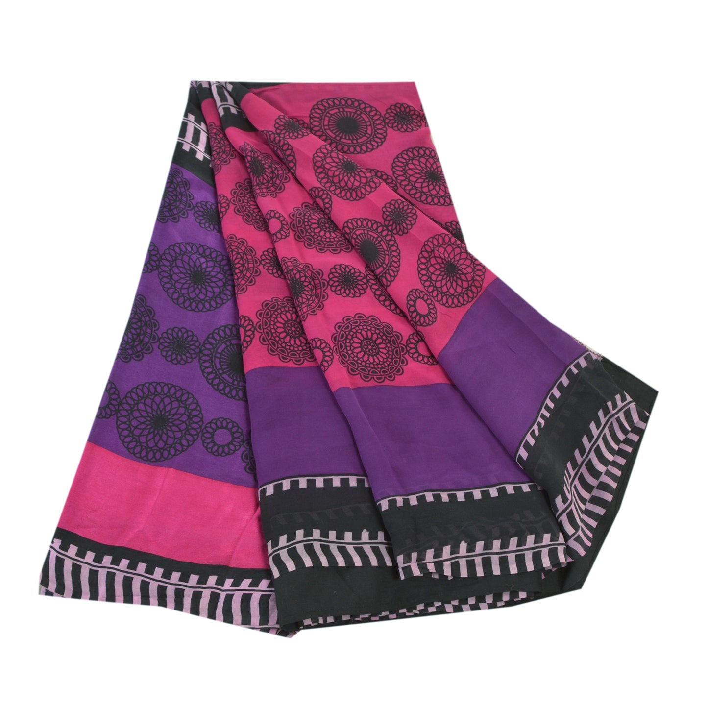 Sanskriti Vintage Pink Sarees 100% Pure Georgette Silk Printed Sari Craft Sustainable Fabric