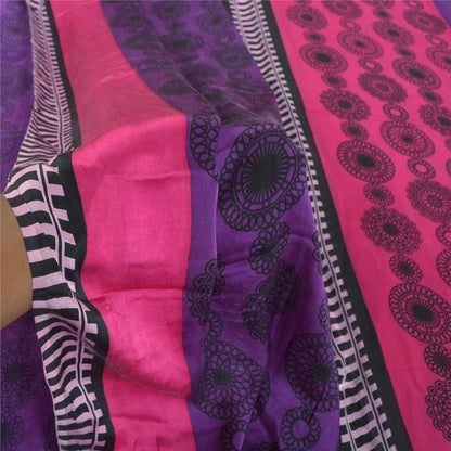 Sanskriti Vintage Pink Sarees 100% Pure Georgette Silk Printed Sari Craft Sustainable Fabric