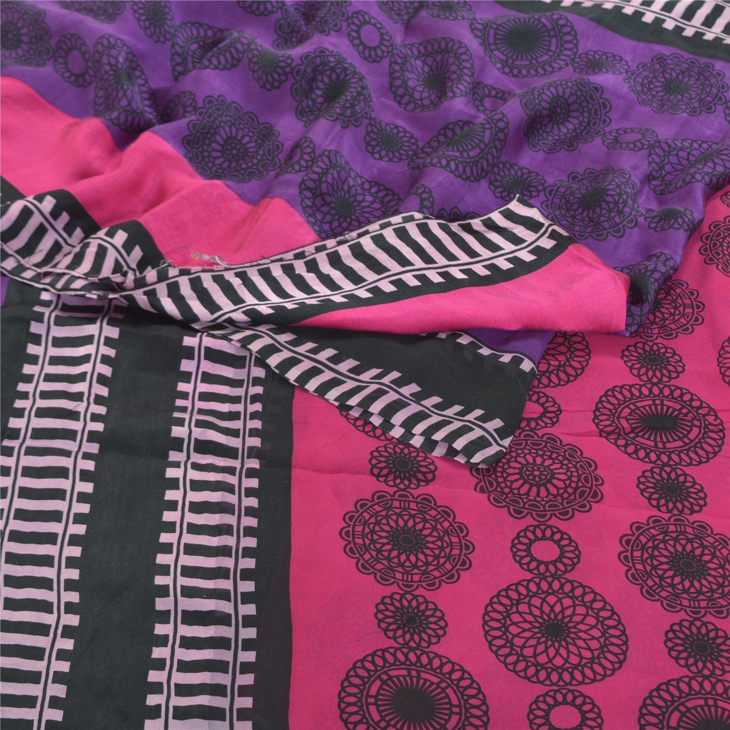 Sanskriti Vintage Pink Sarees 100% Pure Georgette Silk Printed Sari Craft Sustainable Fabric