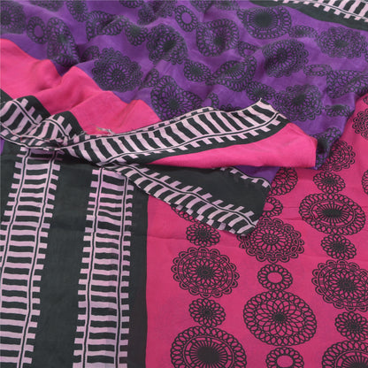 Sanskriti Vintage Pink Sarees 100% Pure Georgette Silk Printed Sari Craft Sustainable Fabric