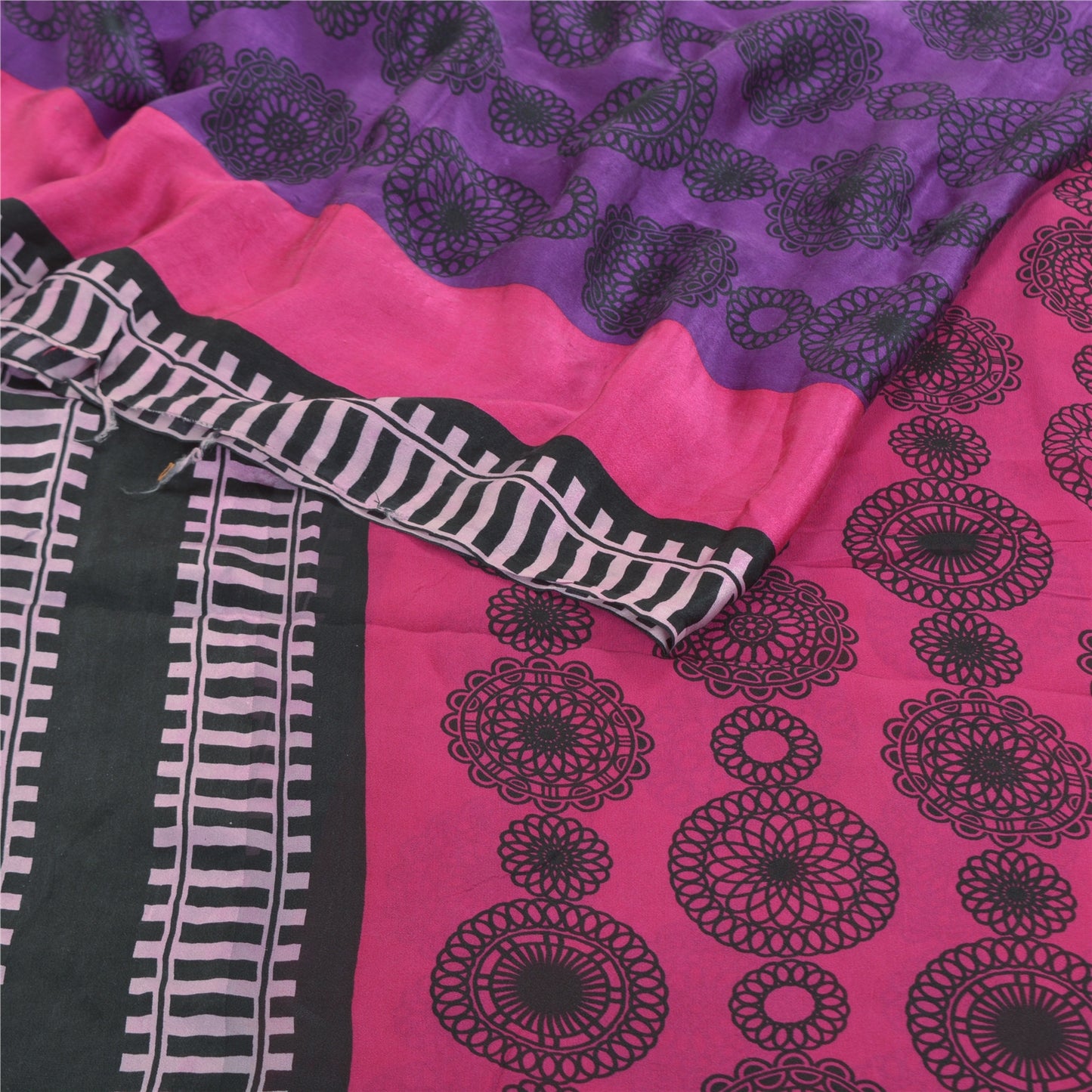 Sanskriti Vintage Pink Sarees 100% Pure Georgette Silk Printed Sari Craft Sustainable Fabric