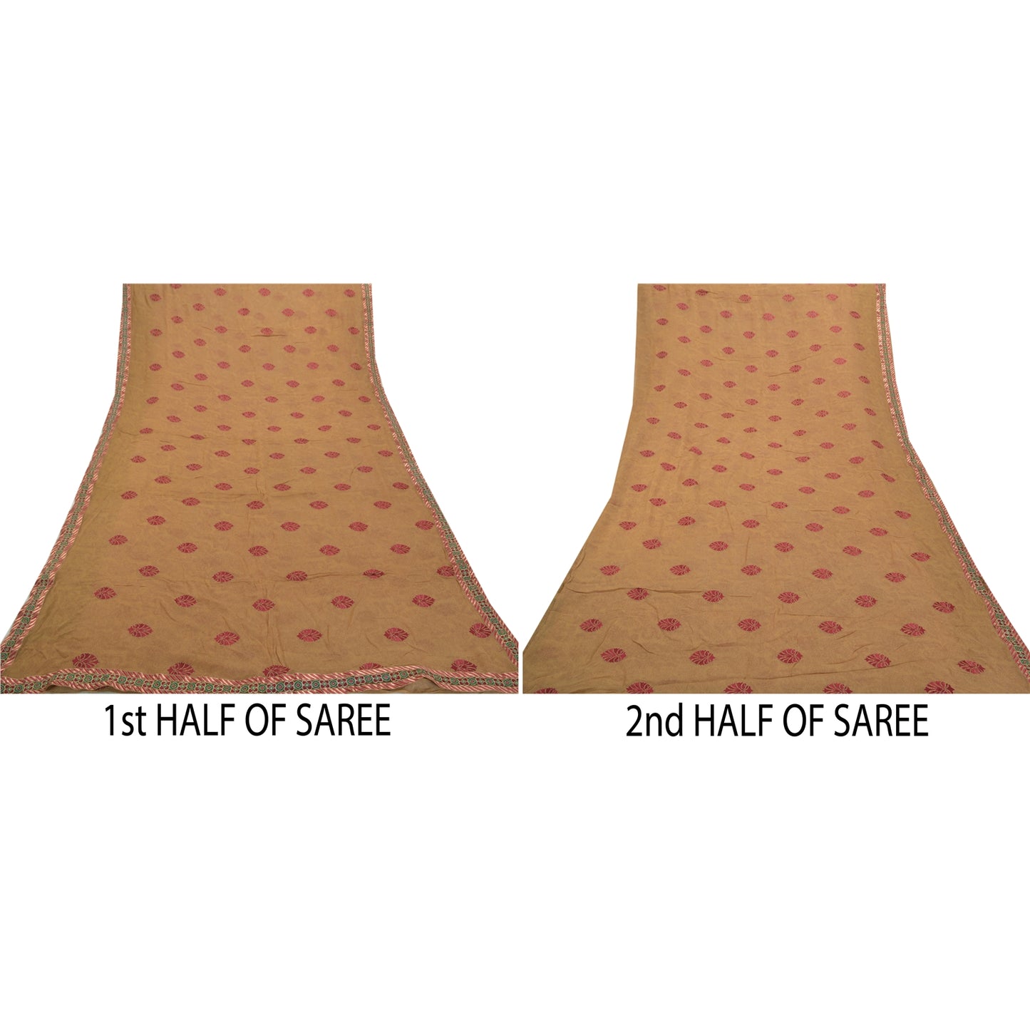 Sanskriti Vintage Brown Sarees Blend Georgette Embroidered Sari 5yd Craft Sustainable Fabric