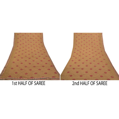 Sanskriti Vintage Brown Sarees Blend Georgette Embroidered Sari 5yd Craft Sustainable Fabric