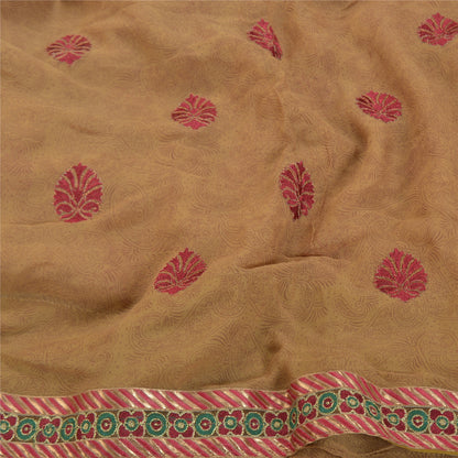 Sanskriti Vintage Brown Sarees Blend Georgette Embroidered Sari 5yd Craft Sustainable Fabric