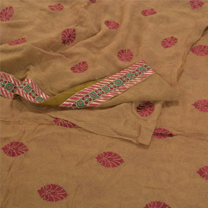 Sanskriti Vintage Brown Sarees Blend Georgette Embroidered Sari 5yd Craft Sustainable Fabric