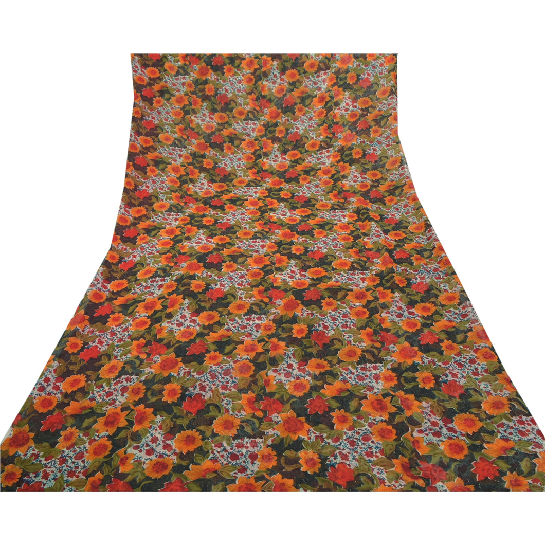 Sanskriti Vintage Sarees Georgette Digital Printed Sari Decor 5YD Craft Fabric