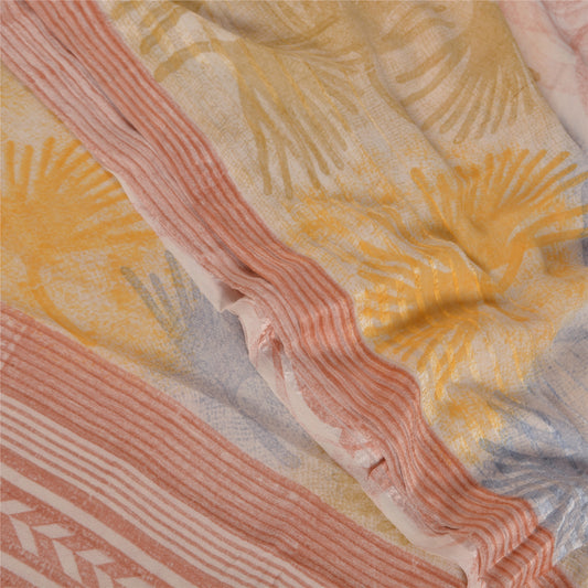 Sanskriti Vintage Sari 100% Pure Georgette Silk Pink Sarees Printed Sarees 5Yd Craft Fabric Create-Floral Dresses, Kaftans, Skirts, Tops