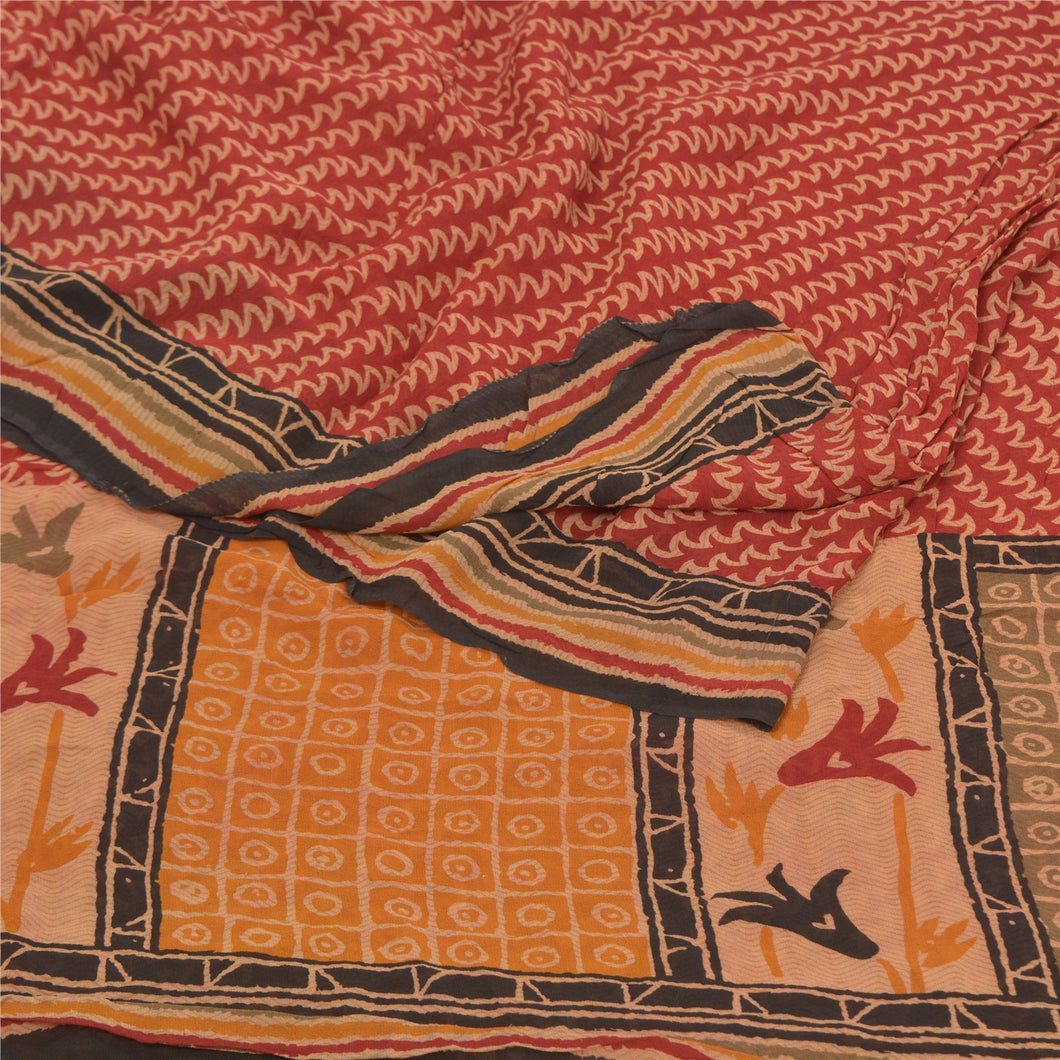 Sanskriti Vintage Dark Red Sarees Pure Georgette Silk Printed Sari Craft Fabric