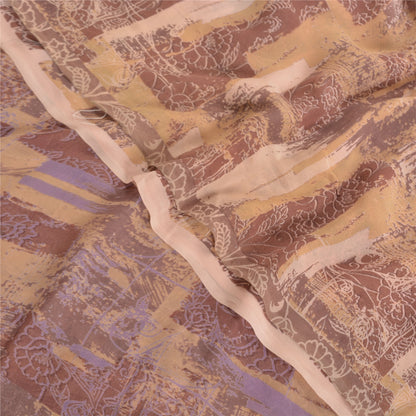 Sanskriti Vintage Brune Sarier Ren Georgette Silke Trykt Sari 5yd Håndværk Bæredygtigt Stoff