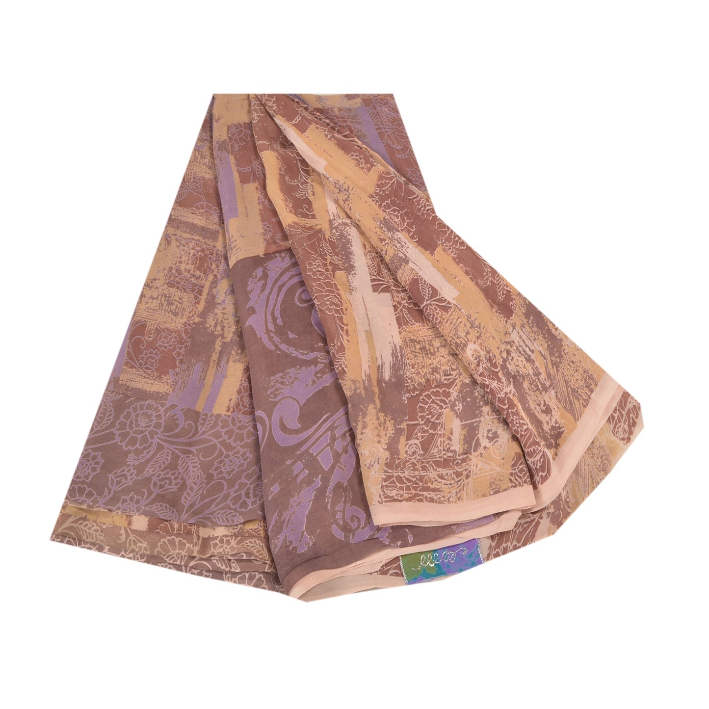 Sanskriti Vintage Brune Sarier Ren Georgette Silke Trykt Sari 5yd Håndværk Bæredygtigt Stoff