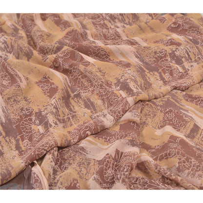 Sanskriti Vintage Brune Sarier Ren Georgette Silke Trykt Sari 5yd Håndværk Bæredygtigt Stoff