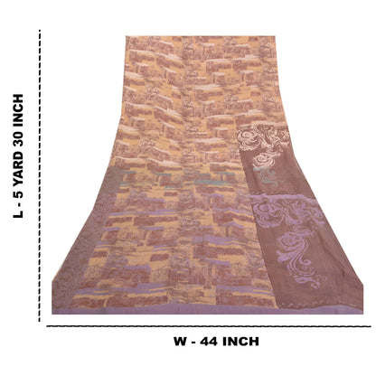 Sanskriti Vintage Brune Sarier Ren Georgette Silke Trykt Sari 5yd Håndværk Bæredygtigt Stoff