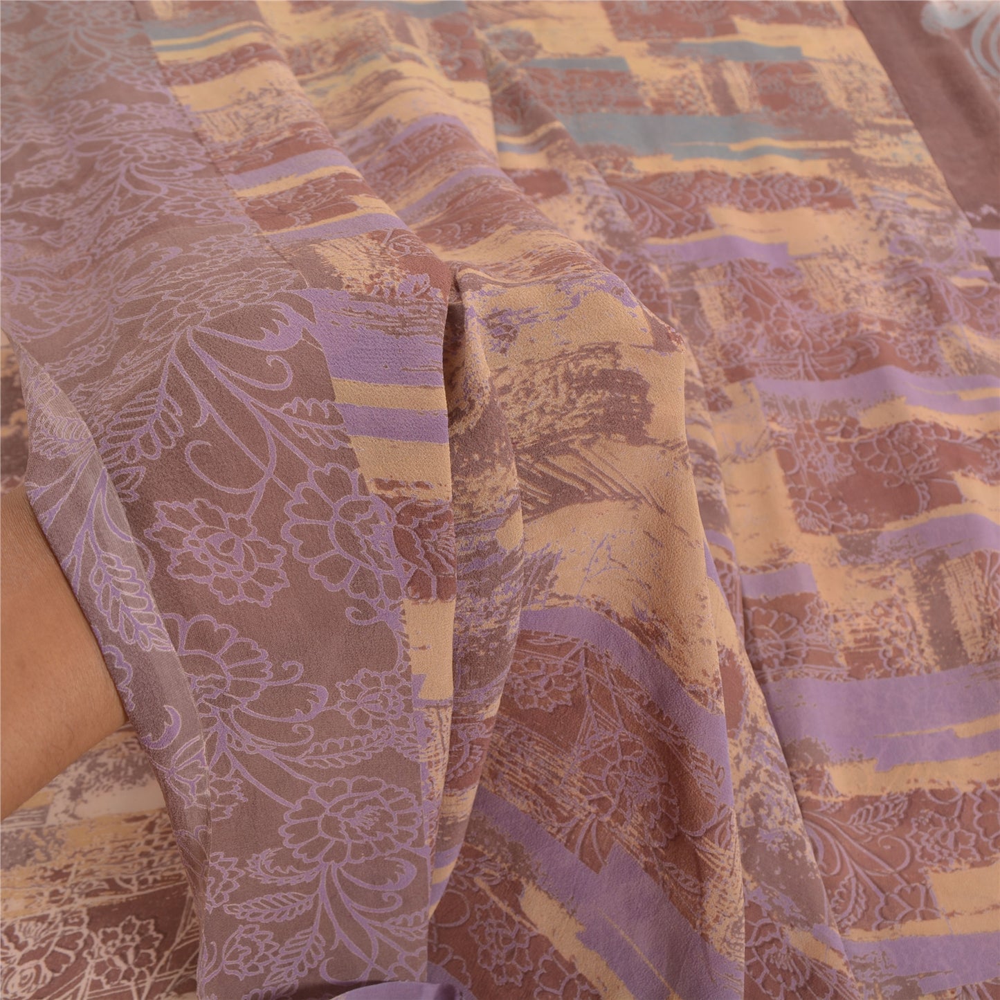 Sanskriti Vintage Brune Sarier Ren Georgette Silke Trykt Sari 5yd Håndværk Bæredygtigt Stoff