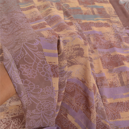 Sanskriti Vintage Brune Sarier Ren Georgette Silke Trykt Sari 5yd Håndværk Bæredygtigt Stoff