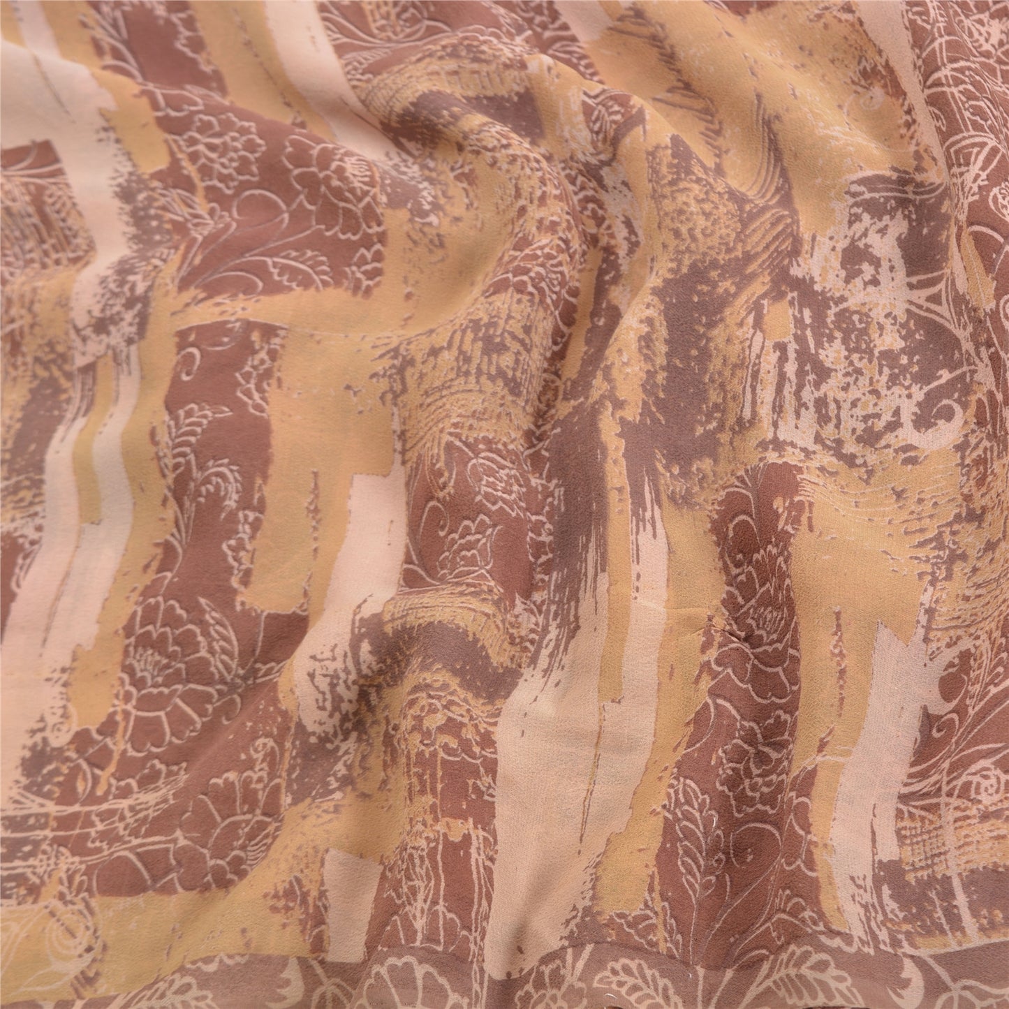 Sanskriti Vintage Brune Sarier Ren Georgette Silke Trykt Sari 5yd Håndværk Bæredygtigt Stoff