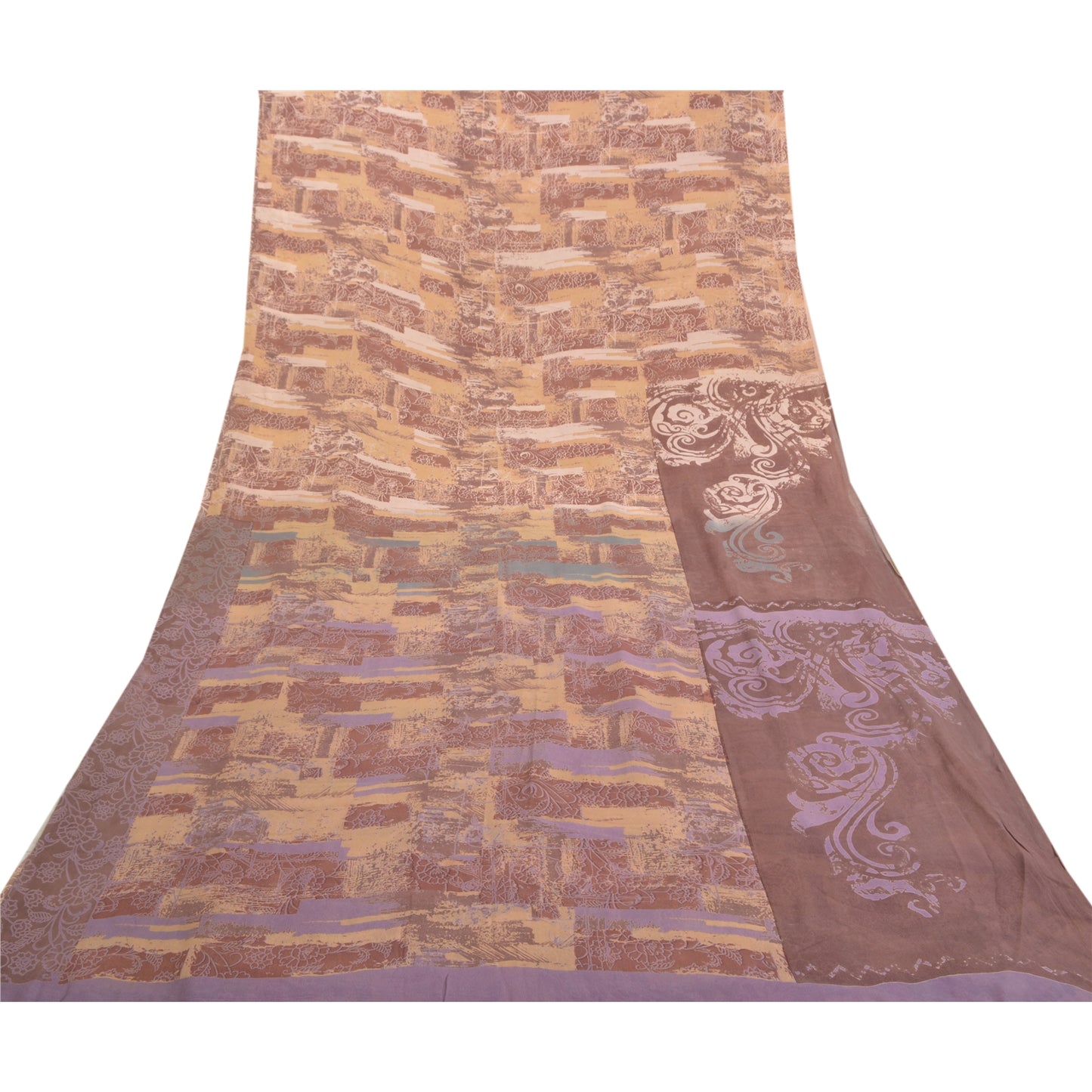 Sanskriti Vintage Brune Sarier Ren Georgette Silke Trykt Sari 5yd Håndværk Bæredygtigt Stoff