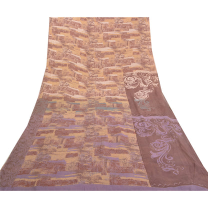 Sanskriti Vintage Brune Sarier Ren Georgette Silke Trykt Sari 5yd Håndværk Bæredygtigt Stoff