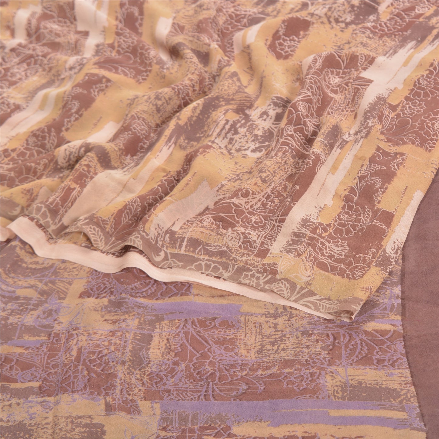 Sanskriti Vintage Brune Sarier Ren Georgette Silke Trykt Sari 5yd Håndværk Bæredygtigt Stoff