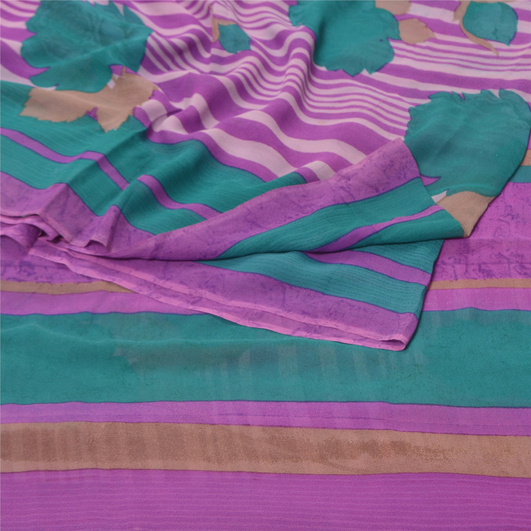 Sanskriti Vintage Purple Sarees Pure Georgette Silk Digital Printed Sari Fabric