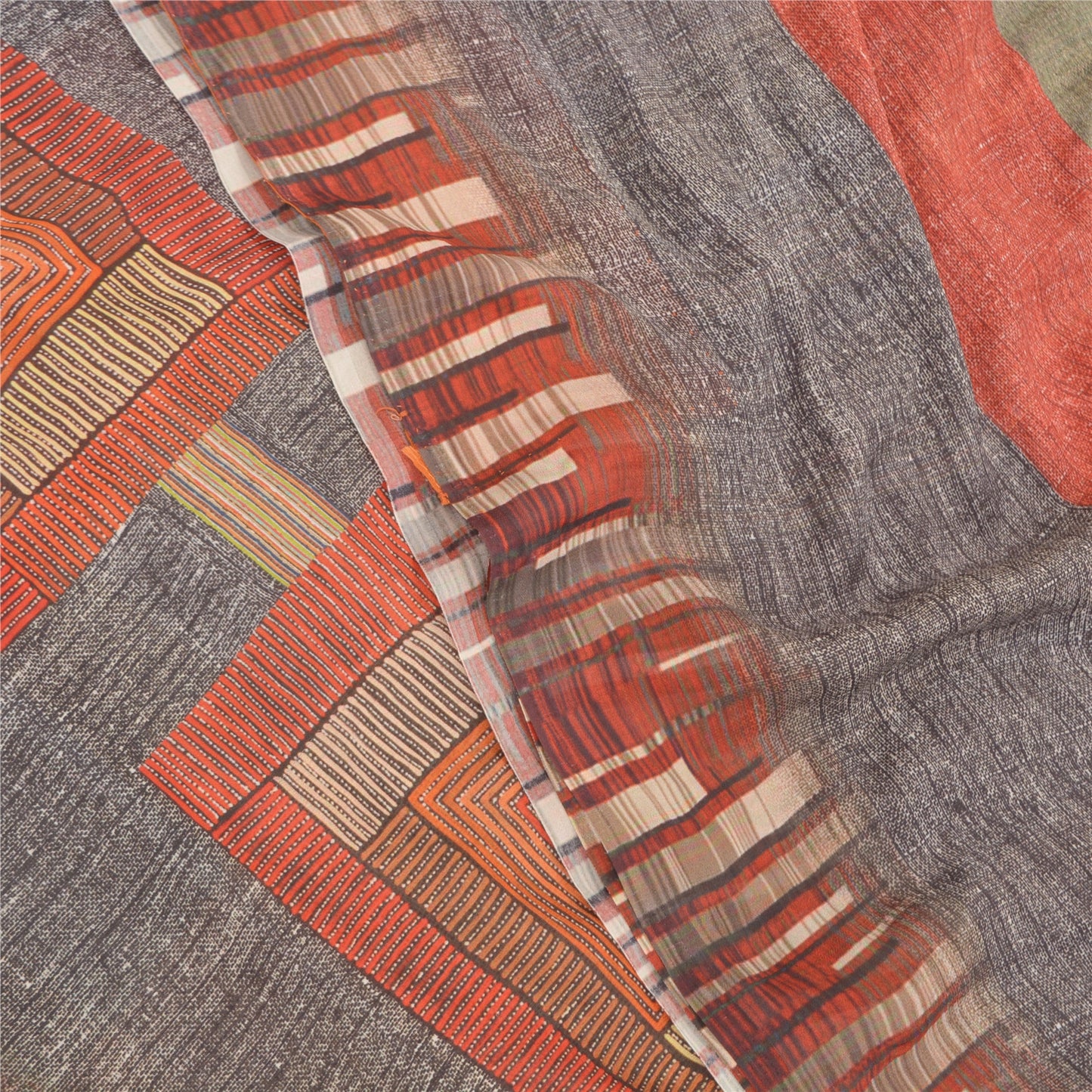 Sanskriti Vintage Black Sarees Poly Georgette Printed Sari 5yd Soft Craft Sustainable Fabric