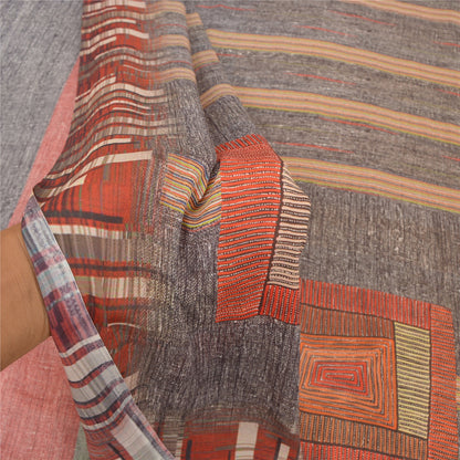 Sanskriti Vintage Black Sarees Poly Georgette Printed Sari 5yd Soft Craft Sustainable Fabric